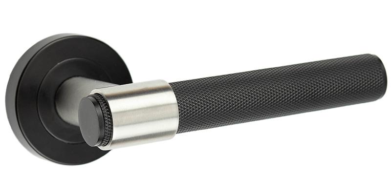 T-Bar Knurled Matt Black Designer Lever on Rose